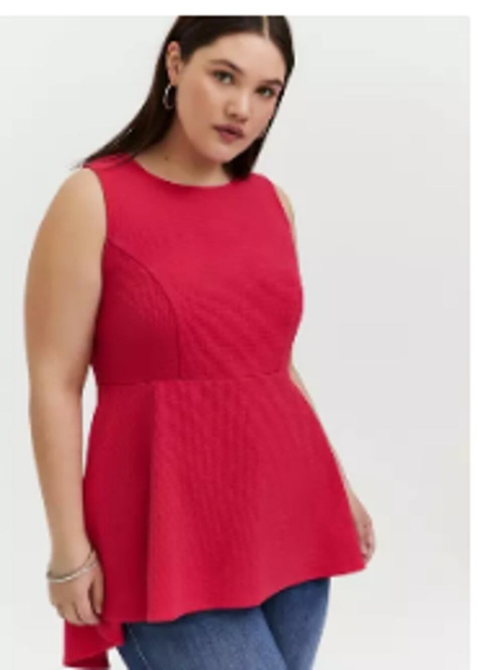 Fuchsia Pink Textured Ponte Hi-Lo Peplum Top from Torrid